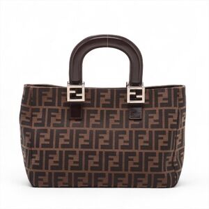Fendi Zucca Canvas Leather Handbag Brown